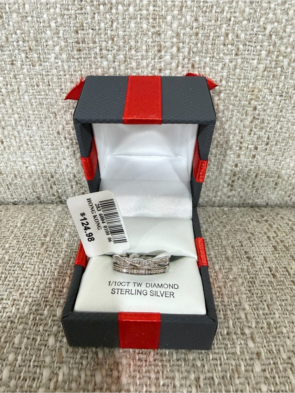 Natural Diamond Double-Band Ring – Sterling Silver  1/10 CT TW Size 7 NIB